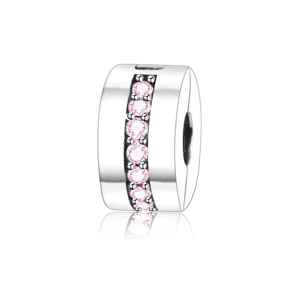 

Fit Original Pandora Charms Bracelet 100% 925 Sterling Silver With Pink Zircon Bead Charm Clip Safety Stopper Beads DIY Jewelry