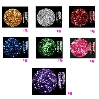 

7 color Double sided Gold foil tin flake foil for nail art sticker decal decoration Glitter colorful Foil Nail Sticker nail art