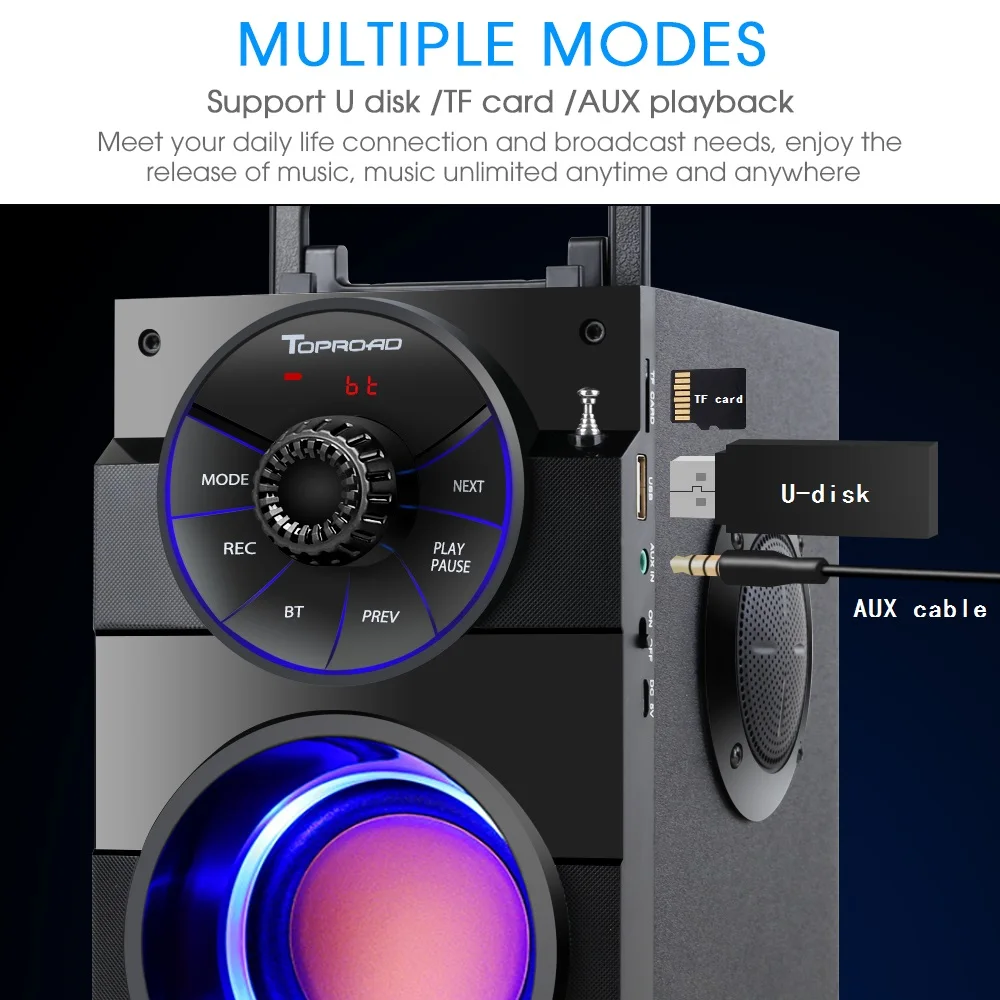 TOPROAD Bluetooth динамик Портативный беспроводной стерео сабвуфер бас большой динамик s Колонка Поддержка FM радио TF AUX USB пульт дистанционного управления