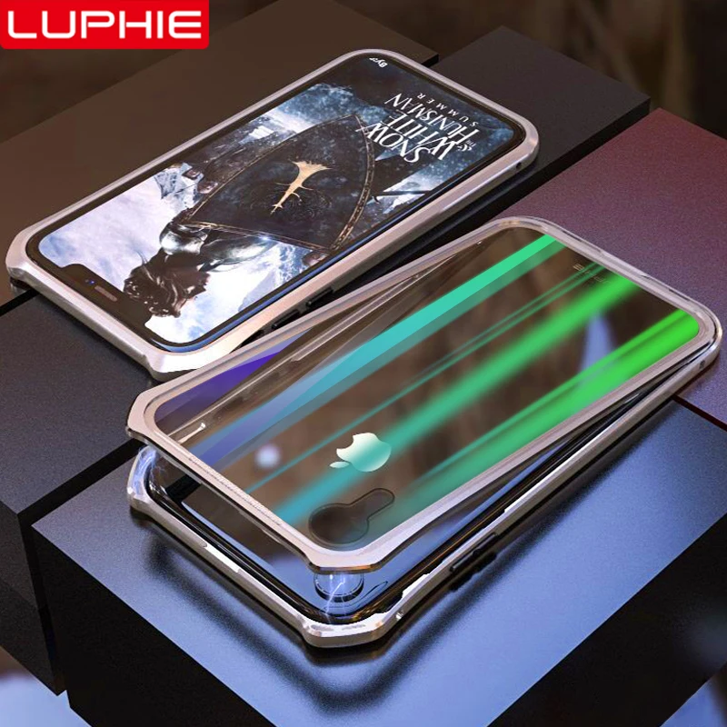 Магнитный чехол LUPHIE Laser Aurora для iPhone XS X 8 7 Plus магнитные Чехлы прозрачная стеклянная
