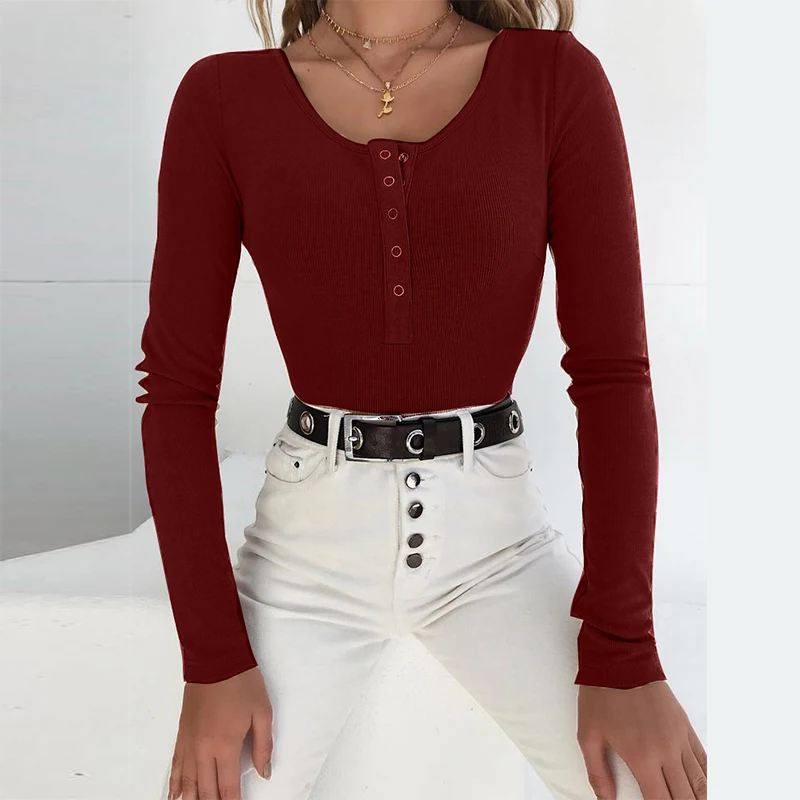 2018 جديد الخريف النساء ارتداءها مثير طويلة الأكمام القطن يا الرقبة يوتار الجسم موهير نحيل زر بذلة للنساء الشتاء رومبير