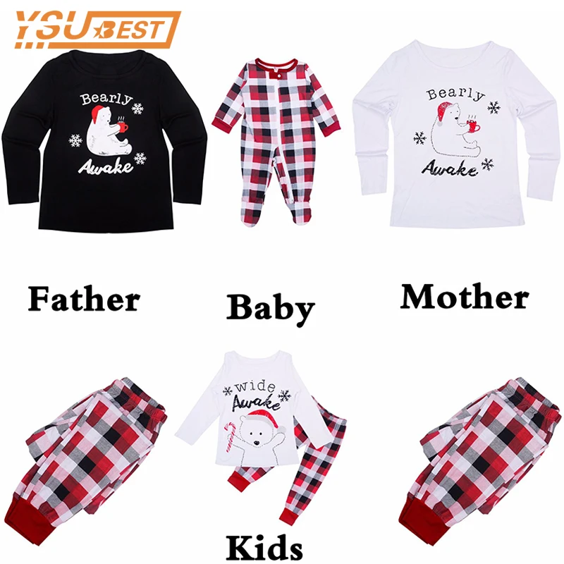 

Christmas Pajamas Set Family Matching Clothes Polar Bear Printed Plaid Christmas Family Outfit Matching Outfits Soft Sleepwear