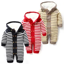 Комбинезон для маленьких девочек; вязаный свитер; Верхняя одежда с рождественским оленем; Комбинезоны для маленьких мальчиков; зимняя плотная Одежда для новорожденных