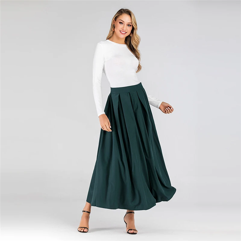 

2019 New Fashion Women Skirts Summer Ankle-Length Pleated Skirt Elegant Female Skirts Femme Plus Size