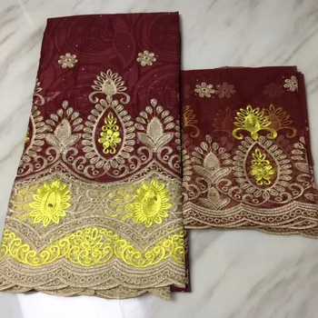 

Wine Red Gold African Bazin Riche Lace Fabric With beads For Sewing Embroidered Bazin Riche Getzner Fabric 5yards + 2yards