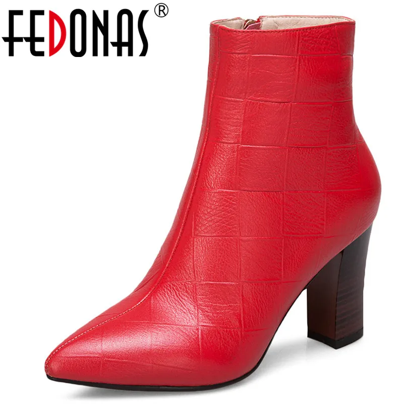 

FEDONAS Fashion Brand Women Genuine Leather Ankle Boots High Heels Autumn Winter Martin Shoes Sexy Pointed Toe Basic Boots