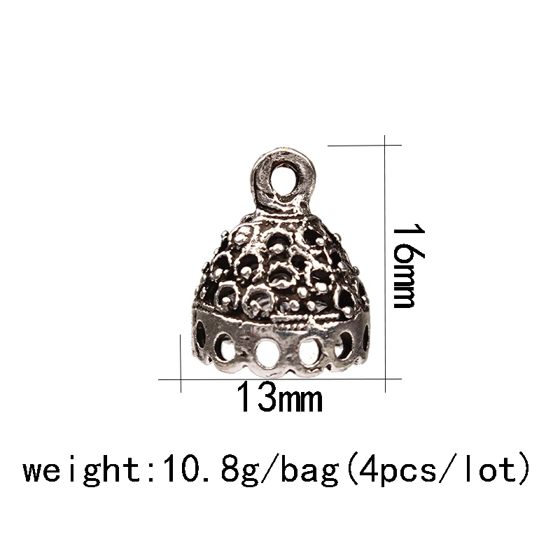 4 шт./лот, Ретро цинковый сплав, серебряный колокольчик, бусины, кисточки, Концевая крышка, подвески для DIY Изготовление, поиск ювелирных изделий, аксессуары - Окраска металла: 6