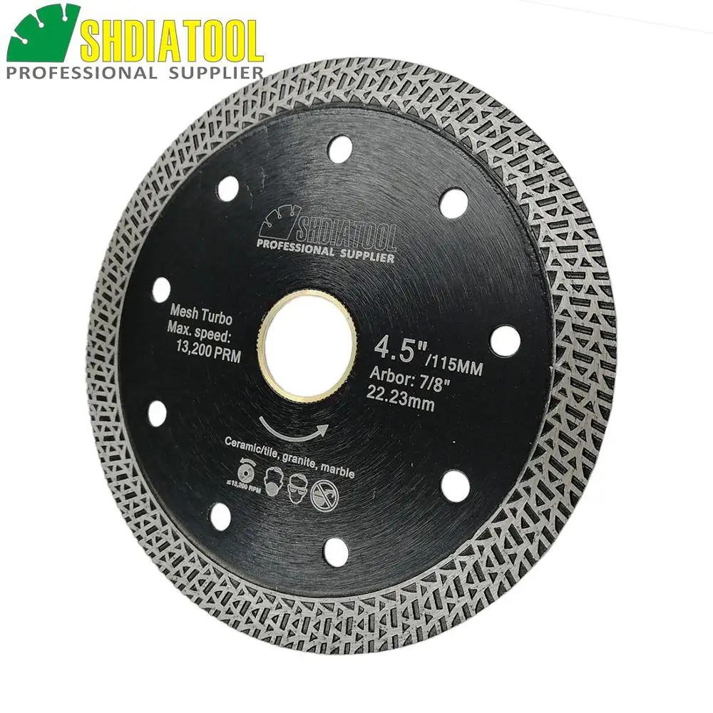 SHDIATOOL 5 pks Diameter 4.5"/115mm Diamond Blade Hot-pressed Sintered Cutting Disc Mesh Turbo Blade Rim Segment SawBlade Wheel