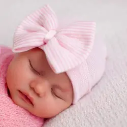Детские статей для новорожденных цветок хлопка Hat Babys шляпу большая бабочка блестящие дрель Осень Зима Весна новорожденных BayKnit шляпы шин