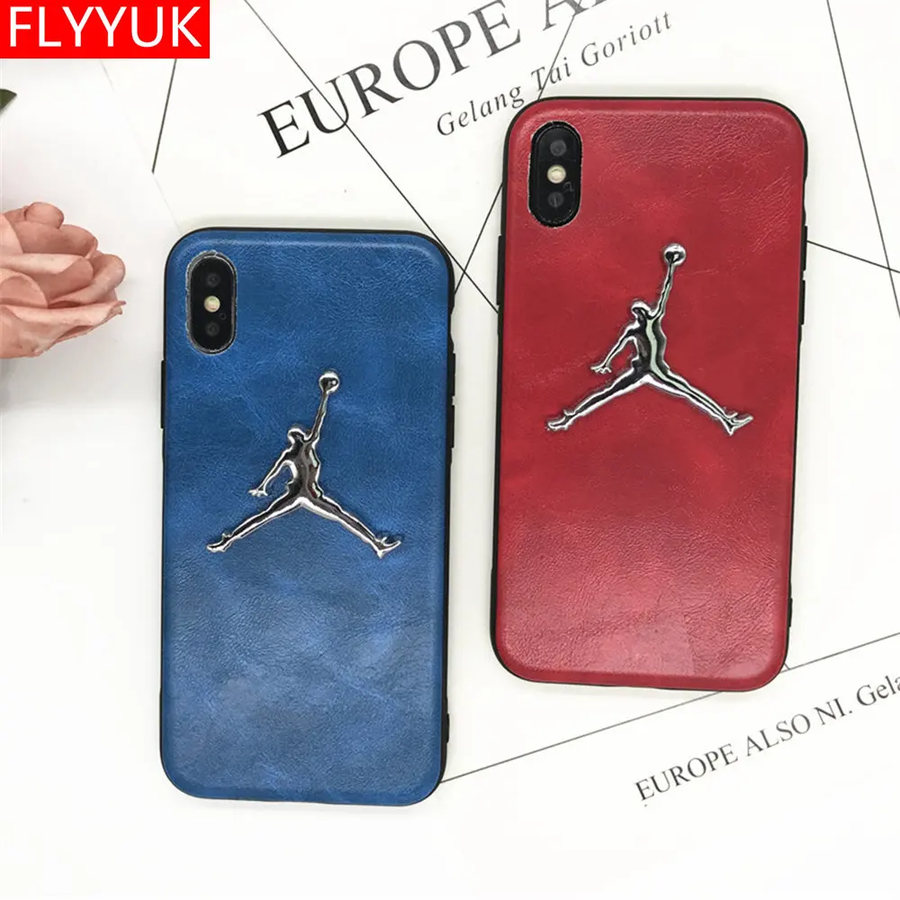 

Fashion Business Leather Texture Soft PU Phone Case for Iphone X 6 6s 7 8 Plus Case Metal 3D Michael Super NBA Jordan Back Cover