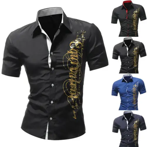 Лидер продаж, Стильные Мужские приталенные рубашки с коротким рукавом, с надписью, с отворотом, топы, Нежные мужские летние повседневные удобные топы, M-XXXXL
