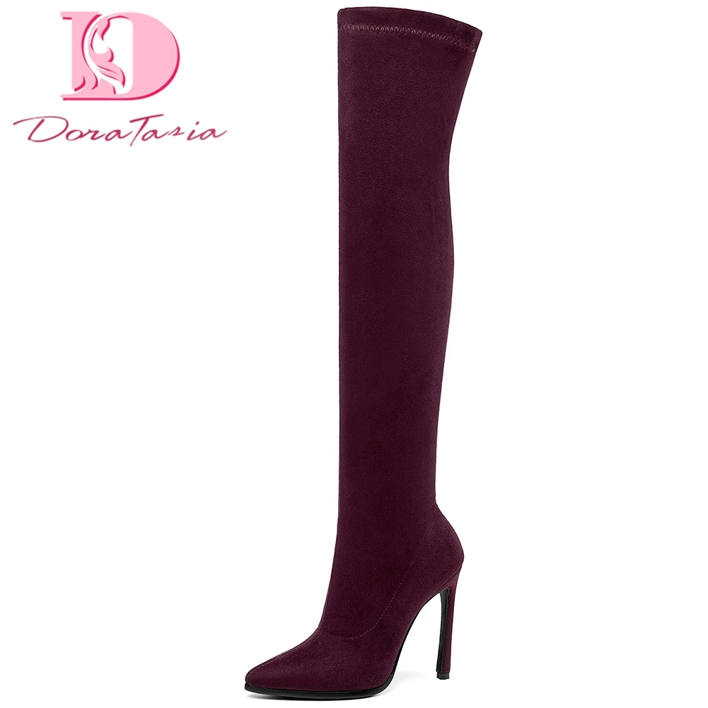 

Doratasia Stretch Over The Knee Boots Shoes Women Leopard High Heels Boots Women Sexy Thin Heels Boots Female Large Size 43