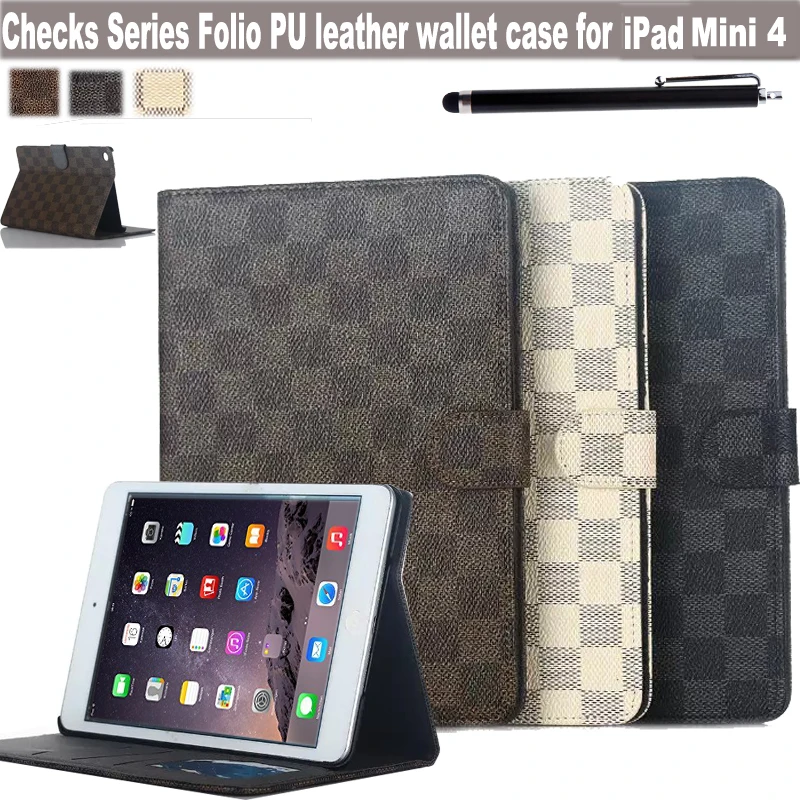 

For Apple iPad MINI 4 7.9" Ultra Slim Lattice Drawing Series PU Leather Folding Card Holder Design Magnetic Stand Case Cover
