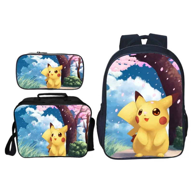 

High Quality Pokemon Pikachu Backpack Fashion Surprise Gift Travel Rucksack 3Pcs/Sets Students Boys Girls School Bags