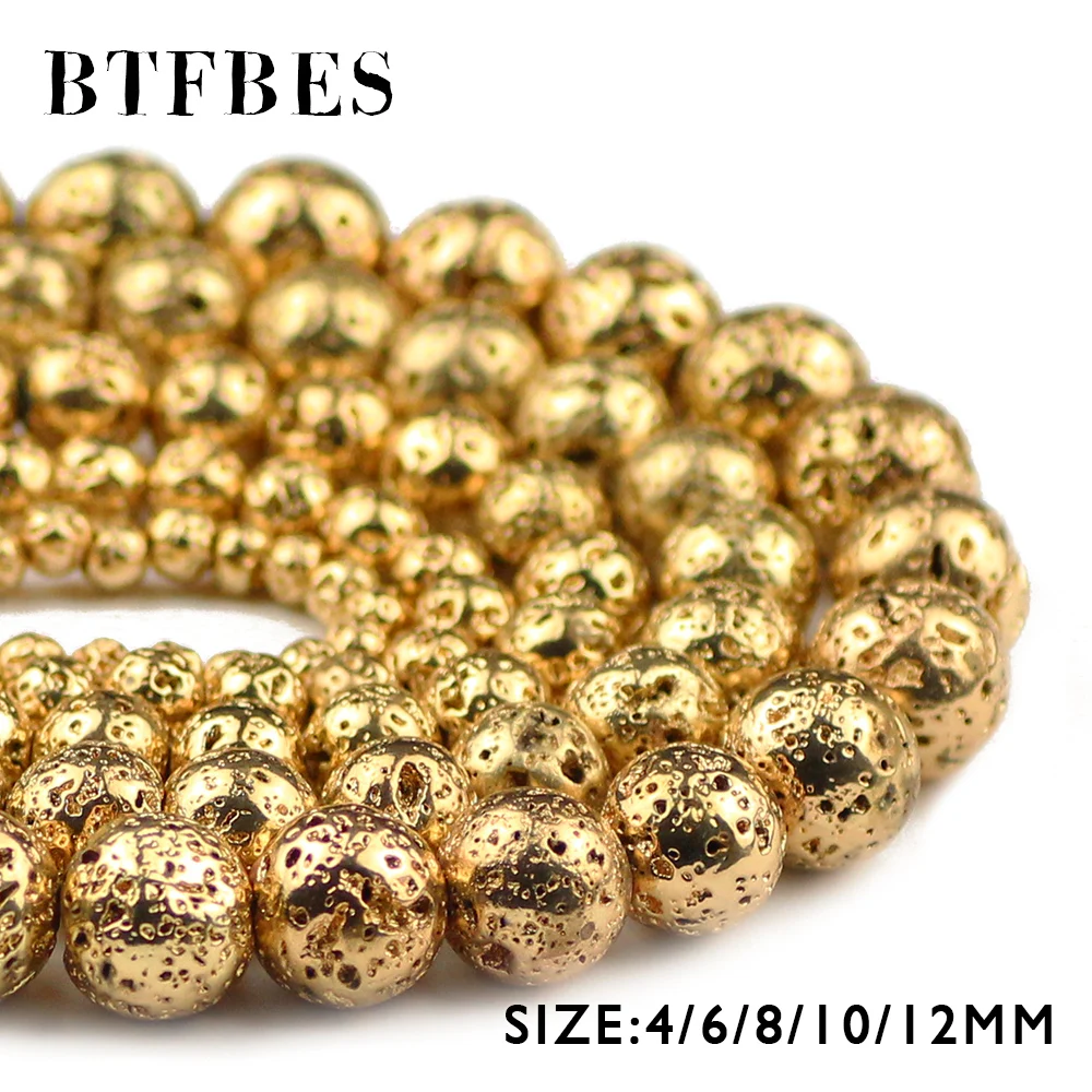 

BTFBES Natural Lava Stone 14 Gold charm Beads 4 6 8 10 12 mm Round Loose Spacer Beads for Women Jewelry Bracelet Making DIY Ball