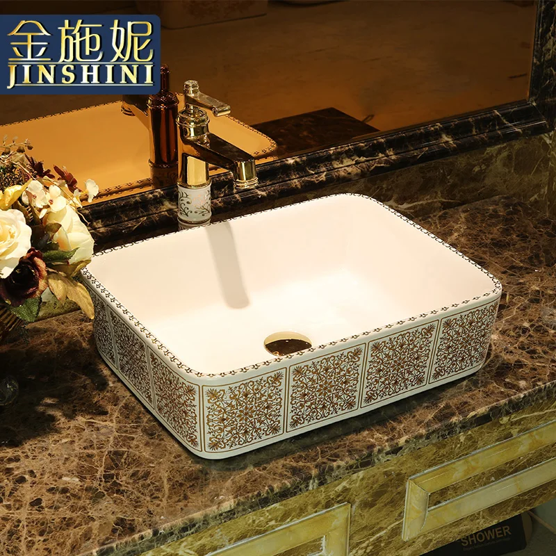 

Gold jingdezhen ceramic art bathroom table basin square wash basin for the orderliness matrix