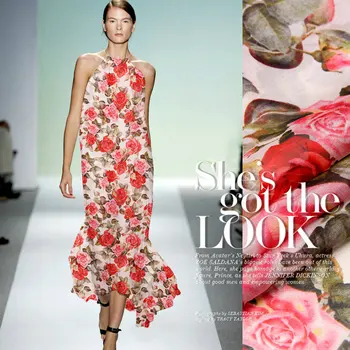 

8 momme Pink Rose digital Printed Silk Chiffon Fabric Summer Silk Dress Silk Fabric