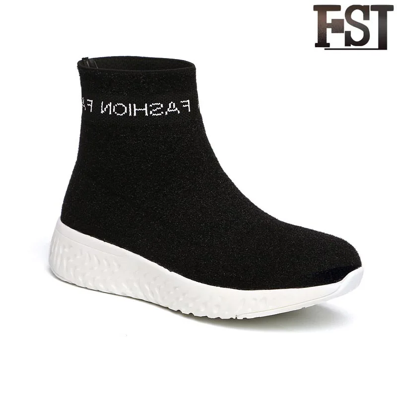 

FSJ Women Shoes Flock Ladies Winter Slip-On Round Toe Low Heel Wedges Patchwork Rubber Genuine Leather Pigskin Korean Version