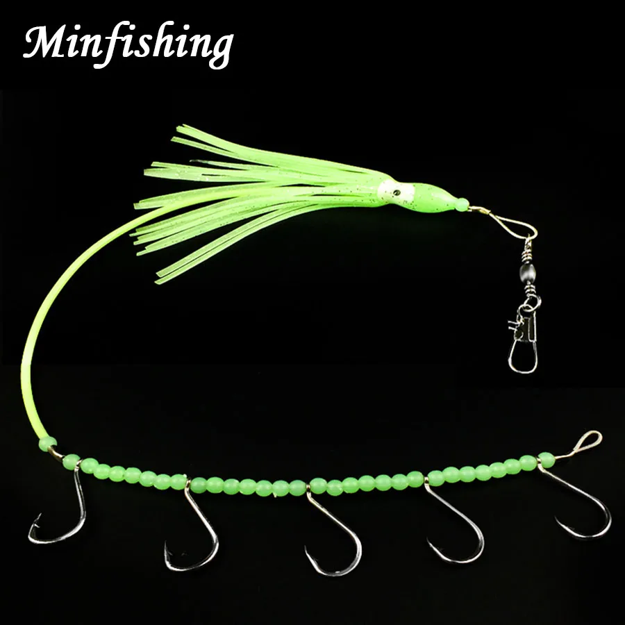 

Minfishing 1PCS Luminous Squid Soft Fishing Lure with Sharp Fishing Hook and Green Fishing Beads for Sea Fishing