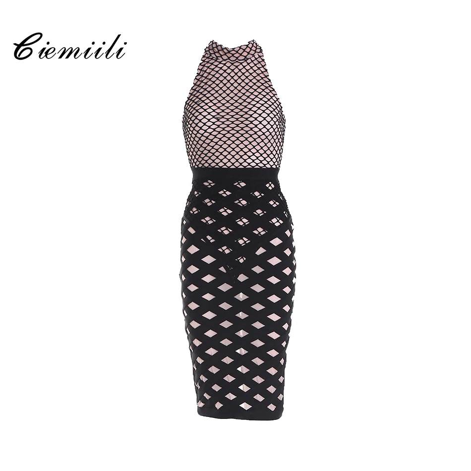 CIEMIILI 2017 O Neck Tank Women Dress Sheath Plaid Sleeveless Knee