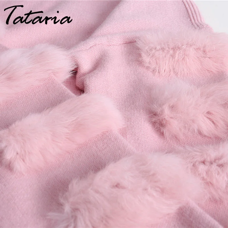 Long Sweater Dress Women Loose Real Rabbit Fur Pull Femme Women Sweaters And Pullovers Knitted Sweater Dresses For Winter