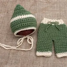 Вязаная крючком шляпа эльфов для маленьких мальчиков с подходящими штанами, комплекты для малышей, хлопок для фотосъемки новорожденных