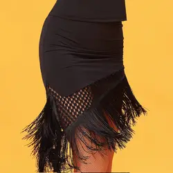 2019 черная модная юбка для латинских танцев для взрослых с кисточками для женщин/девочек, модный бальный костюм, платье для тренировок