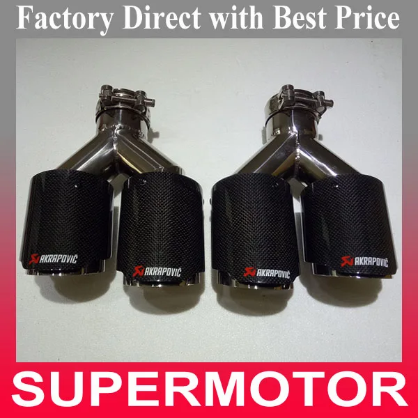 

One pair Y style Glossy carbon Dual exhaust tips AKRAPOVIC AK carbon fiber tail tip exhaust pipe tail for Volkswag BMW Porsche
