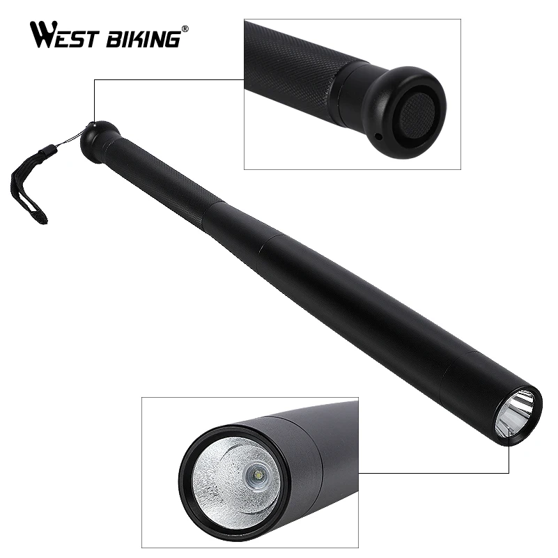 Cheap WEST BIKING Bicycle Light Outdoor Emergency LED Long Flashlight Security Cycling Self Defense Flashlight MTB Road Bike Lights 4