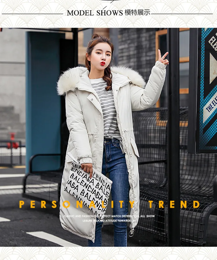 Elastyczny kołnierz futro z kapturem Zima w dół płaszcz kurtki długie ciepłe kobiety Casaco feminino Abrigos mujer Invierno 2018 Parkas Outwear 906 -