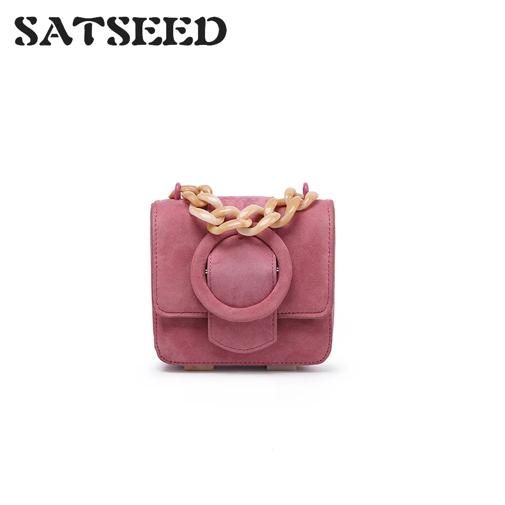 

2019 Summer Fashion New Pink Matte Small Square Bag Acrylic Chain Hand Shoulder Women Bag