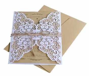 

European Retro laser Cutting wedding Invitations Business Meeting Hollow shell + rope + kraft inner page + kraft envelope