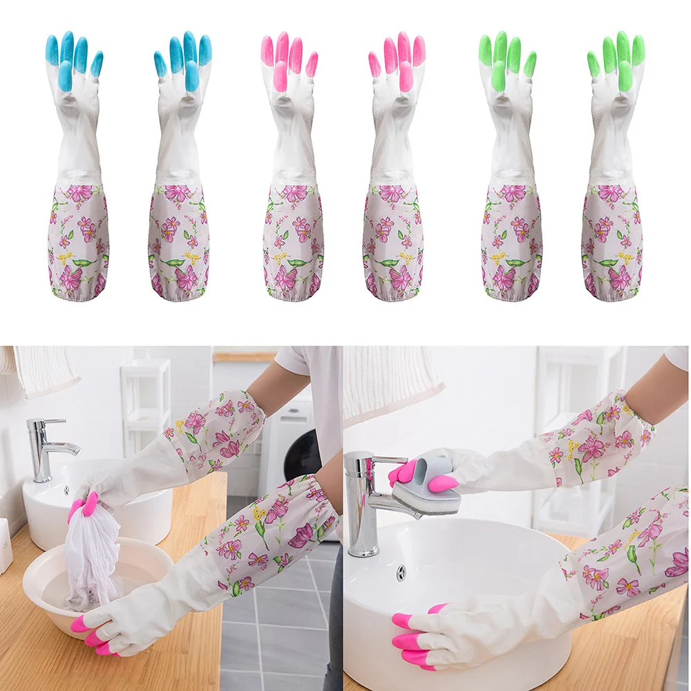 

Waterproof Gloves Rubber Latex Flannel Gloves for Dish Washing Laundry flexible unbreakable Housework Home Dining Kitchen Tools