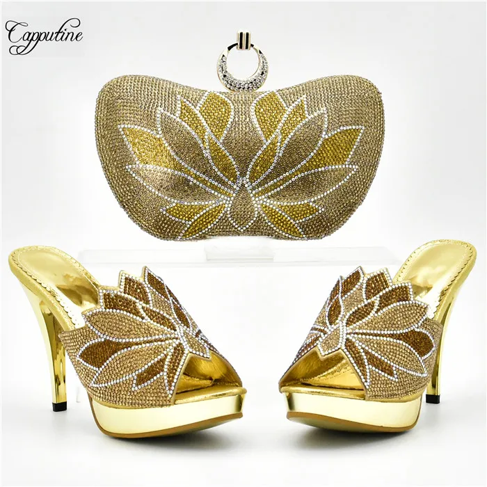Wonderful party set matching thin high heel shoes and clutch handbag set with stones XY07 in purple, heel height 10cm