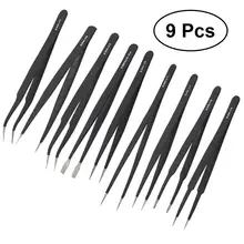9 шт. нержавеющая сталь промышленные антистатические пинцеты комплект с сумкой для лабораторных работ ремесло электроники ремонт ювелирных изделий