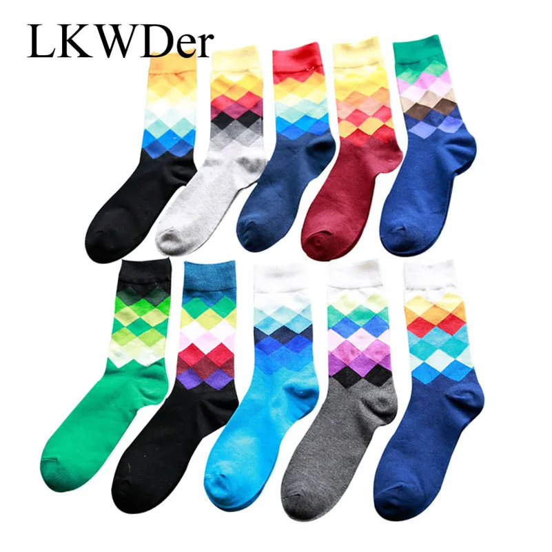 

LKWDer 5 Pairs Comfort Compression Socks 3D Funny Socks Colorful For Men Male Geometry Calcetines Hombre Art Socks Meias Homens