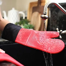 Длинные силиконовые перчатки для духовки, термостойкие перчатки для духовки, хлопковые перчатки, силиконовые перчатки для выпечки для микроволновой печи, кухонные инструменты для выпечки