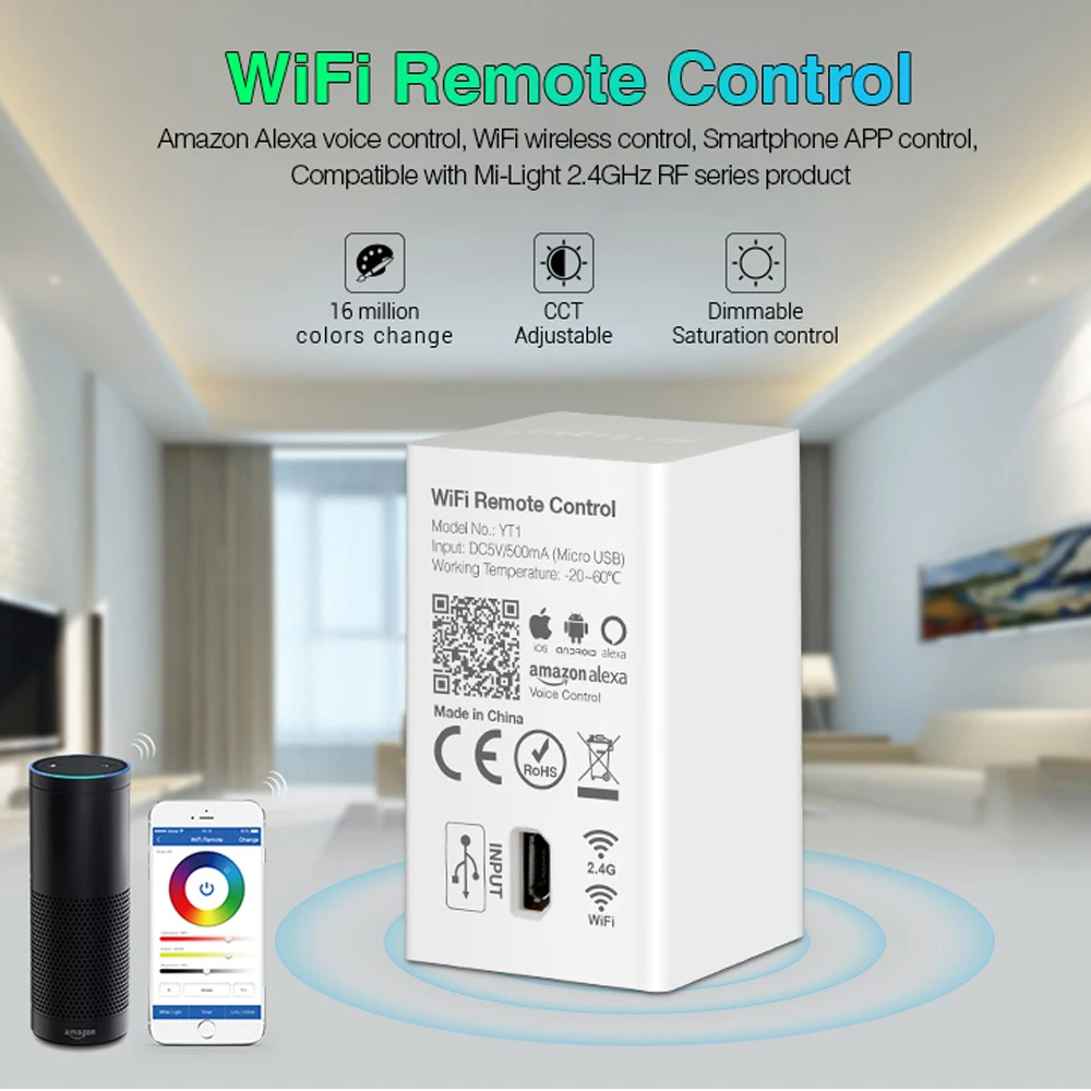 

milight Wifi RGB CCT RGBW Controller iOS Android APP amazon Alexa Remote DC5V Micro USB For Mi-Light 2.4GHz RF Series Product