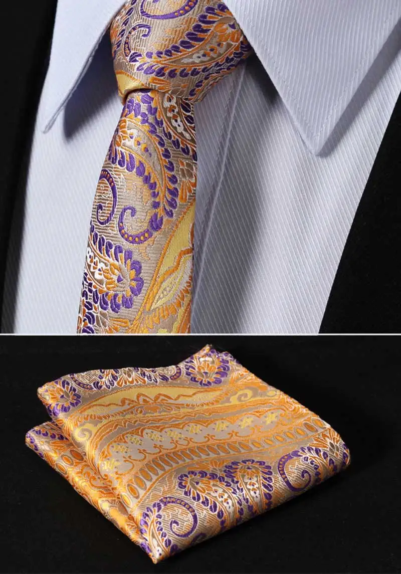 Тканый мужской галстук Галстук HISDERN модный брендовый стильный шелковый галстук с цветочным узором пейсли для мужчин 2,1" Шелковый Карманный квадратный - Цвет: N504