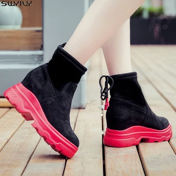 

SWYIVY Black Sneakers Women Causal Shoes Back Lace 2019 Autumn Female Ankle High Top Sneakers On Platform Chunky Sneaker Women