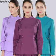 Женская мода скраб набор медицинская Униформа Стенд воротник короткий рукав сторона открытие спереди скрабы Топы+ брюки клиника униформа