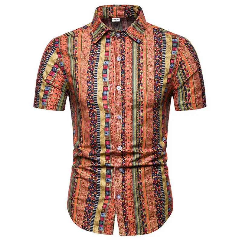 2019 новые летние мужские с коротким рукавом пляжный Гавайские рубашки хлопок повседневные Цветочные стандартные для рубашек большие