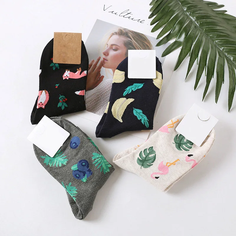 Милые художественные носки с фруктовым узором для женщин, корейские летние забавные носки с животными, белые короткие хлопковые забавные прикольные носки унисекс