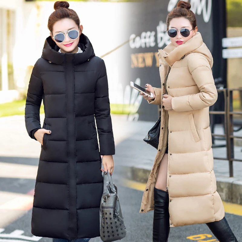 

Autumn and winter slim wadded jacket female long design over-the-knee plus size thickening women's cotton-padded jacket Women
