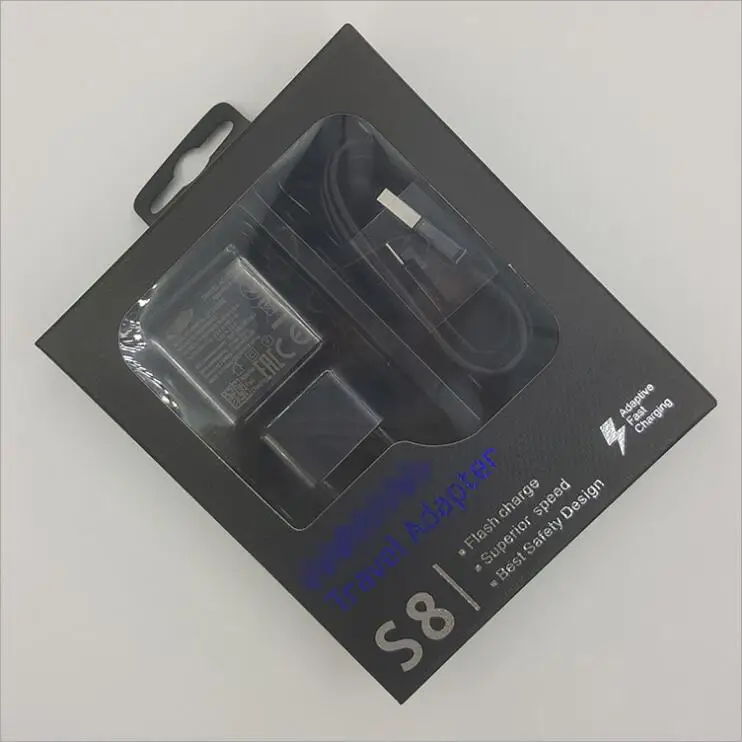 

10sets/lot 5V 2A US/EU/ Plug Fast Charging Travel adapter Wall Fast Charger for S8 + 1.2M Type C Usb Data Cable Retail packaging