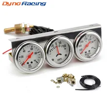 Dynoracing 2inch Chrome Panel Oil Pressure gauge Water Temp gauge Amp Meter Triple Gauge kit Set White Face Car meter BX101323
