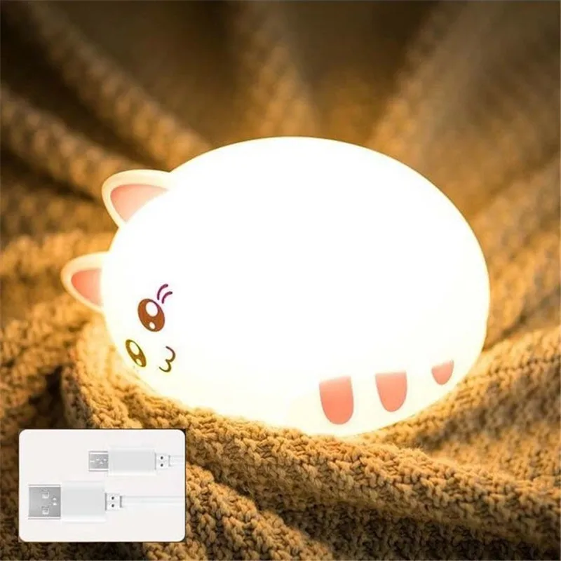 1 шт милые Мультяшные кошки-формы лампы Pat контроль перезаряжаемые силиконовые USB ночные огни детские подарки