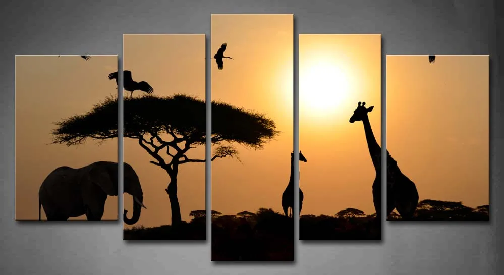 

Framed Wall Art Pictures Animal Sunset Canvas Print Artwork Animal Modern Posters With Wooden Frames For Living Room