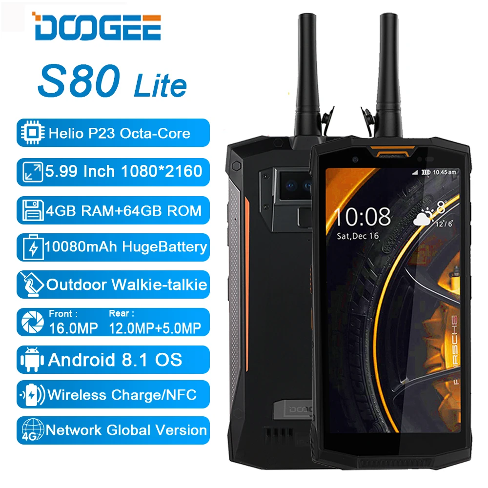 Doogee S80 lite 4 Гб 64 г IP68 10080 мАч сотовый телефон 5 99 &quotMT6763 Восьмиядерный 13MP