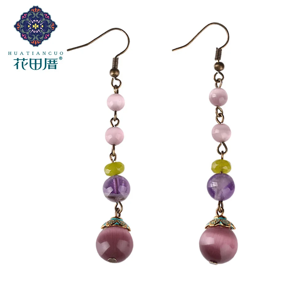 Retro Ethnic Cat Eye Imitation Stone Purple Crystal Fashion Jewelry For Women Vintage Wedding Party Accessories EZ-17019 | Украшения и